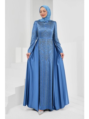 İmaj Butik Indigo Önü Taşlı Saten Abiye