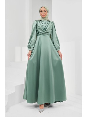 İmaj Butik Mint Yeşili Önü Taşlı Saten Abiye