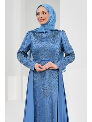İmaj Butik Indigo Önü Taşlı Saten Abiye