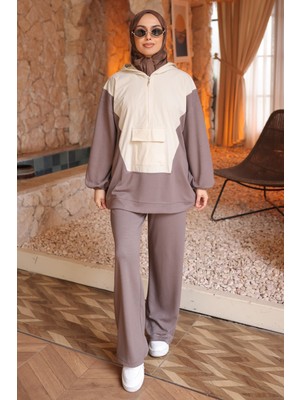 İmaj Butik Bej Garnili Tunik Pantolonlu Modal Takım