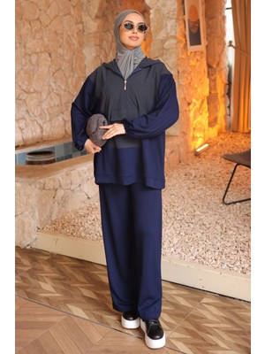 İmaj Butik Lacivert Garnili Tunik Pantolonlu Modal Takım