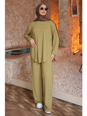 İmaj Butik Yağ Yeşili Tunik Pantolonlu Modal Takım