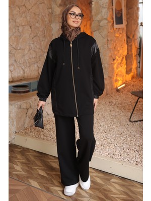 İmaj Butik Siyah Garnili Tunik Pantolonlu Modal Takım