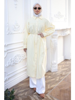 İmaj Butik Sarı Oversize Düğmeli Gabardin Tunik