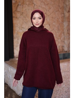 İmaj Butik Bordo Bisiklet Yaka Oversize Triko Kazak