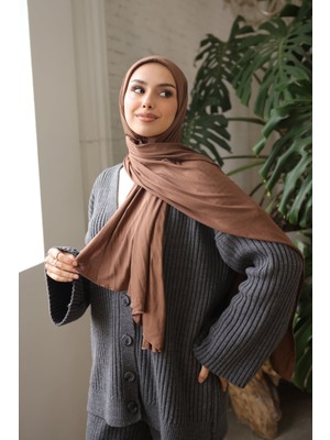 İmaj Butik Kahverengi Helen Önü Süngerli Pratik Penye Şal