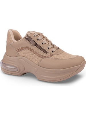 Modalendo 1511-26 Cilt Deri Simli Şeritli Anatomik Bağcıklı Kadın Sneaker