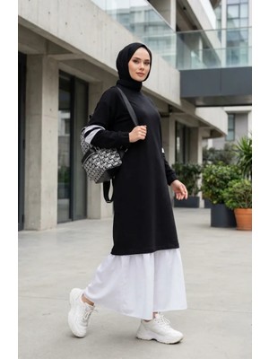 Sefa Merve Garnili Sportif Tesettür Elbise 71079-05 Siyah