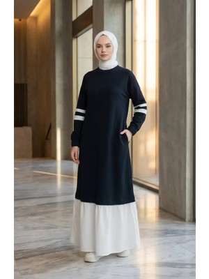 Sefa Merve Garnili Sportif Tesettür Elbise 71079-04 Lacivert
