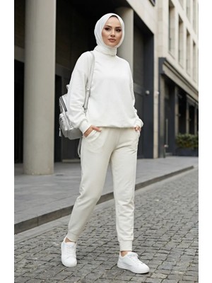 Beli Lastikli Pantolon 71125-06 Krem