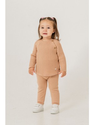 Eray Kids Kız Bebek Pamuklu Saç Örgü Desenli Düğme Detaylı Örme Triko Alt - Üst Takım (6-9-12-18 Aylık)