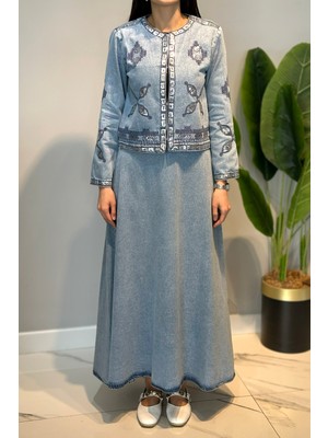 Lale Butik Pul Işlemeli Ceket Çan Etek Takım 7461 Denim