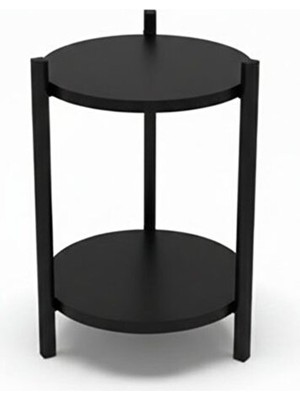 RetoDesign 2 Raflı Siyah Yuvarlak Çiçeklik Ve Sehpa 2202Modern Dekor Uyumlu Metal Ayaklı Tasarım