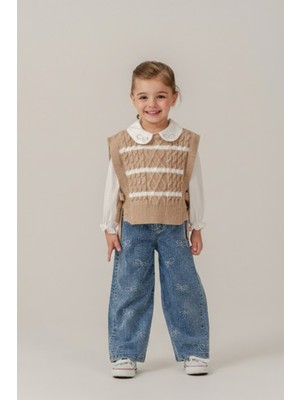 Eray Kids Kız Çocuk Fiyonklu Jean Pantolon Süveterli 3'lü Bayramlık Takım