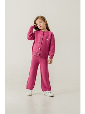 Eray Kids Kız Çocuk Pamuklu Tüylenme Yapmayan Basıc Örme Triko Hırka - Pantolon Takım (4-5-6-7 Yaş)