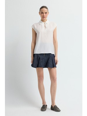 Adl Çizgili Kolsuz Bluz Kemik 11545024005