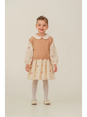 Eray Kids Kız Çocuk Süveterli Kalp Desenli Bayramlık Elbise Takımı 2'li Kombin