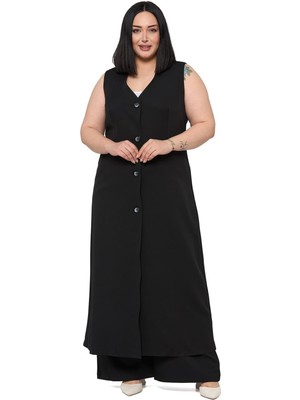 Disentis Modest Büyük Beden Maxi Yelek Pantolon Siyah Ikili Takım