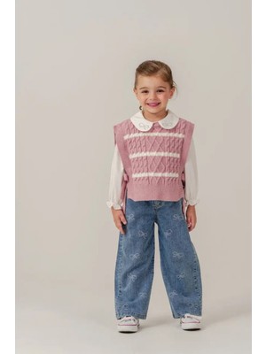 Eray Kids Kız Çocuk Fiyonklu Jean Pantolon Süveterli 3'lü Bayramlık Takım