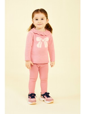 Eray Kids Kız Bebek Pamuklu Tüylenme Yapmayan Fiyonk Desenli Örme Triko Alt - Üst Takım (6-9-12-18 Aylık)