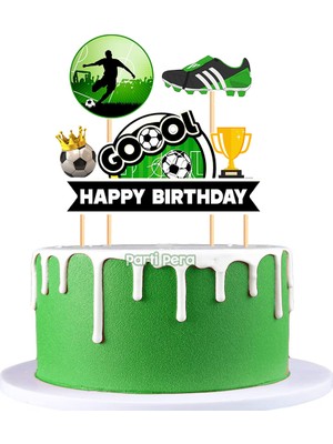Parti Pera Futbol Temalı Pasta Süsü 3 Parça Doğum Günü Pasta Süsü