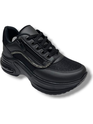 Modalendo 1511-26 Cilt Deri Simli Şeritli Anatomik Bağcıklı Kadın Sneaker