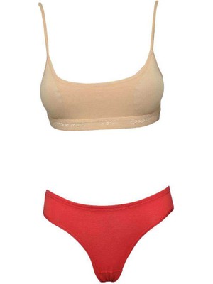 Royaleks Pedli Ip Askılı Yarım Atlet Büstiyer Külot Takım Ten Kırmızı