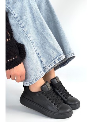 Zerenyus Yier Premium Siyah Bağcıklı Kadın Spor Ayakkabı