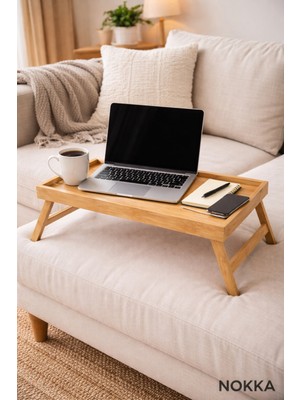 Nokka Katlanabilir Bambu Yatak Masası 50X30 cm – Laptop & Kahvaltı Sehpası – Açılır Kapanır Ayaklı Çalışma Masası