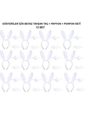 DS LLC Ieg™ Beyaz Tavşan Kostüm Seti – Taç, Papyon, Kuyruk (12’li Paket) DSLLCRS-ETIEG34