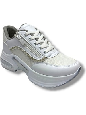 Modalendo 1511-26 Cilt Deri Simli Şeritli Anatomik Bağcıklı Kadın Sneaker