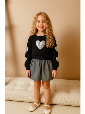 Eray Kids Kız Çocuk Kalpli Uzun Kollu Sweatshirt Balon Etek Takım (2-5 Yaş)