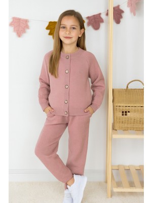 Eray Kids Kız Çocuk Pamuklu Tüylenme Yapmayan Basıc Örme Triko Hırka - Pantolon Takım (4-5-6-7 Yaş)