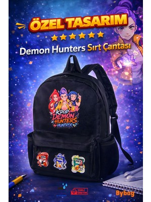K-Pop Demon Hunters Huntrix Rumi Mira Zoey Su Geçirmez Kumaş Okul Seyahat Günlük Siyah Sırt Çantası