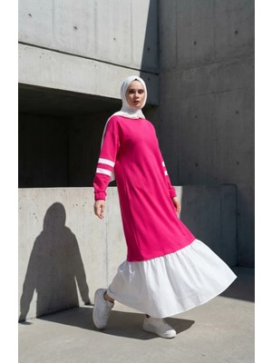 Sefa Merve Garnili Sportif Tesettür Elbise 71079-06 Fuşya