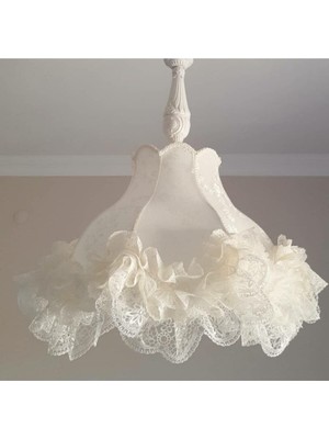 Lulu Avizem Patentli Elde Yıkanabilir Başlık Ekru Kırık Beyaz Dantel Detaylı Sarkıt Avize