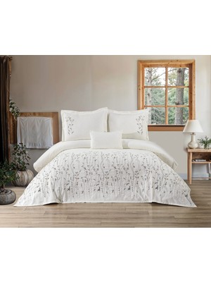 Calantha Home Collection Bohem  Çiçekli 4 Parça Gri  Pike Takımı  240 x 260 cm