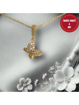 Muun Store Zirkon Taşlı Kelebek Figürlü Gold Renk Zincir Detaylı Kolye – Sevgililer Günü Için Işıltılı ve Anlamlı Hediye