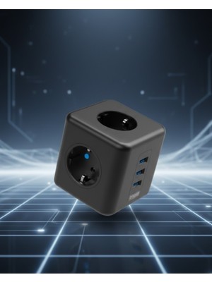 Renklime Elektronik Cihazlar Için Akım Korumalı 3 Prizli Usb’li Küp Priz