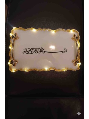 Tepsi Dua Besmele Detaylı Söz Nişan Mevlid tepsisi. Ev dekoru Ayarlanabilir Led ışıklı.