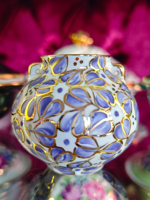 Manushum El Boyama Porselen Limoges Kuşlu Mini Balon Vazo-Mor