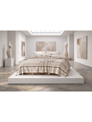 Orbit Pamuklu Çift Kişilik Pike ve Yatak Örtüsü - 220X240 cm Dokuma, Püsküllü, Çizgili Tasarım, Makinede Yıkanabilir