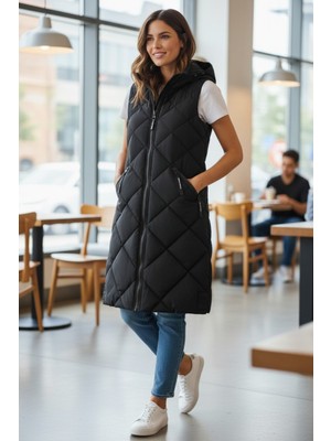 Smartjest H5..kapitone Uzun Kadın Yelek