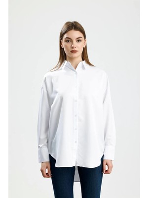 İVRESSE Oversıze Saten Gömlek Beyaz