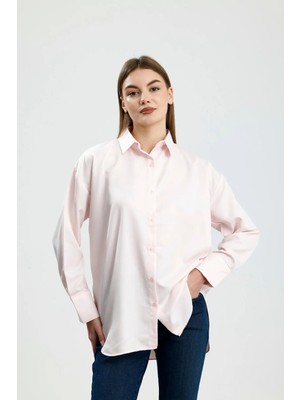 İVRESSE Oversıze Saten Gömlek Pembe