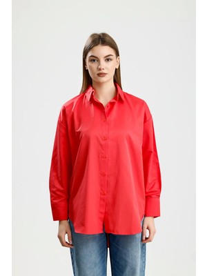 IVRESSE OVERSIZE SATEN GÖMLEK NAR ÇİÇEĞİ