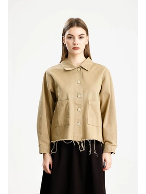 İVRESSE Pamuklu Gabardin Cepli Fıt Ceket Hardal