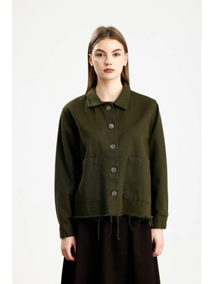 İVRESSE Pamuklu Gabardin Cepli Fıt Ceket Haki