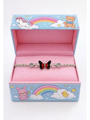 miraç gümüş takı atölyem 925 Ayar Gümüş Mineli Kelebek Detaylı Kız Çocuk Bileklik