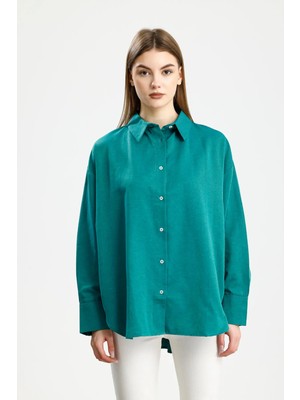 IVRESSE BÜYÜK BEDEN PAMUKLU GÖMLEK KOYU YEŞİL